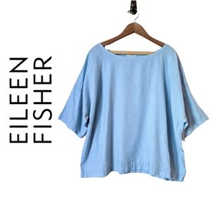 ❌SOLD❌ Eileen Fisher Linen Tee 2X, blue shirt sleeve round neck Lagenlook